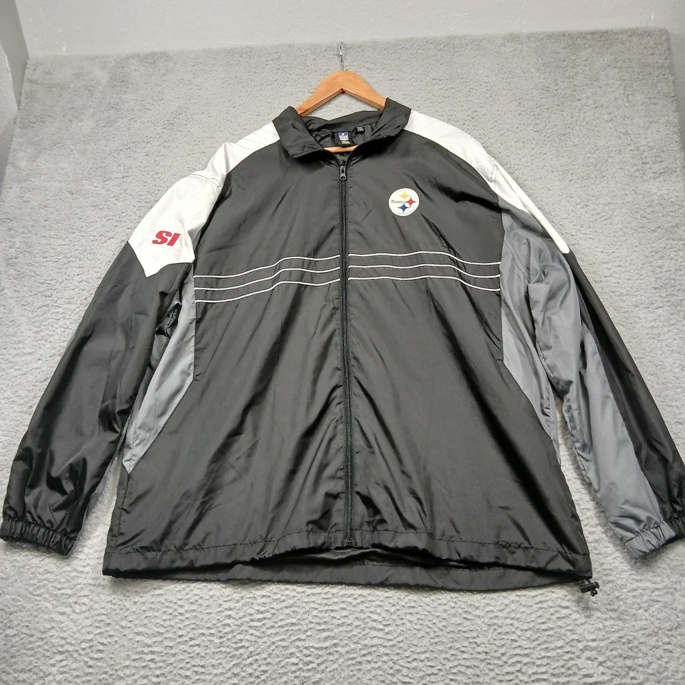 Pittsburgh Steelers‎ Jacket Mens XXL Black Gray NFL Football Reebok Windbreaker